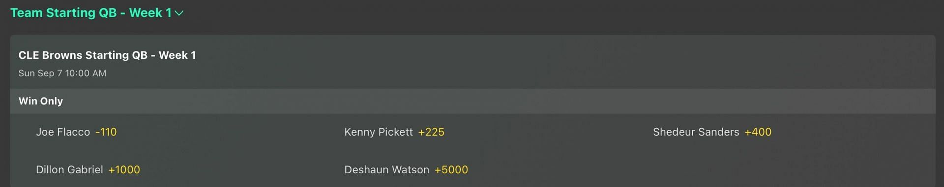 Cleveland Browns starting QB odds - Bet365